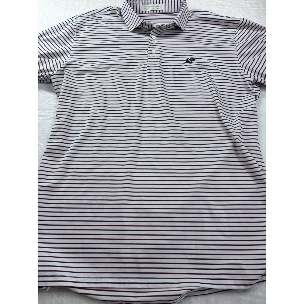 Holderness & Bourne Men's XL Polo Shirt Fried Egg Golf Lido Logo Sutton Striped - Picture 5 of 12